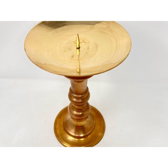 Candleholder Vintage Large Heavy Solid Brass Rustic Boho Country Pillar Style - Picture 6 of 9